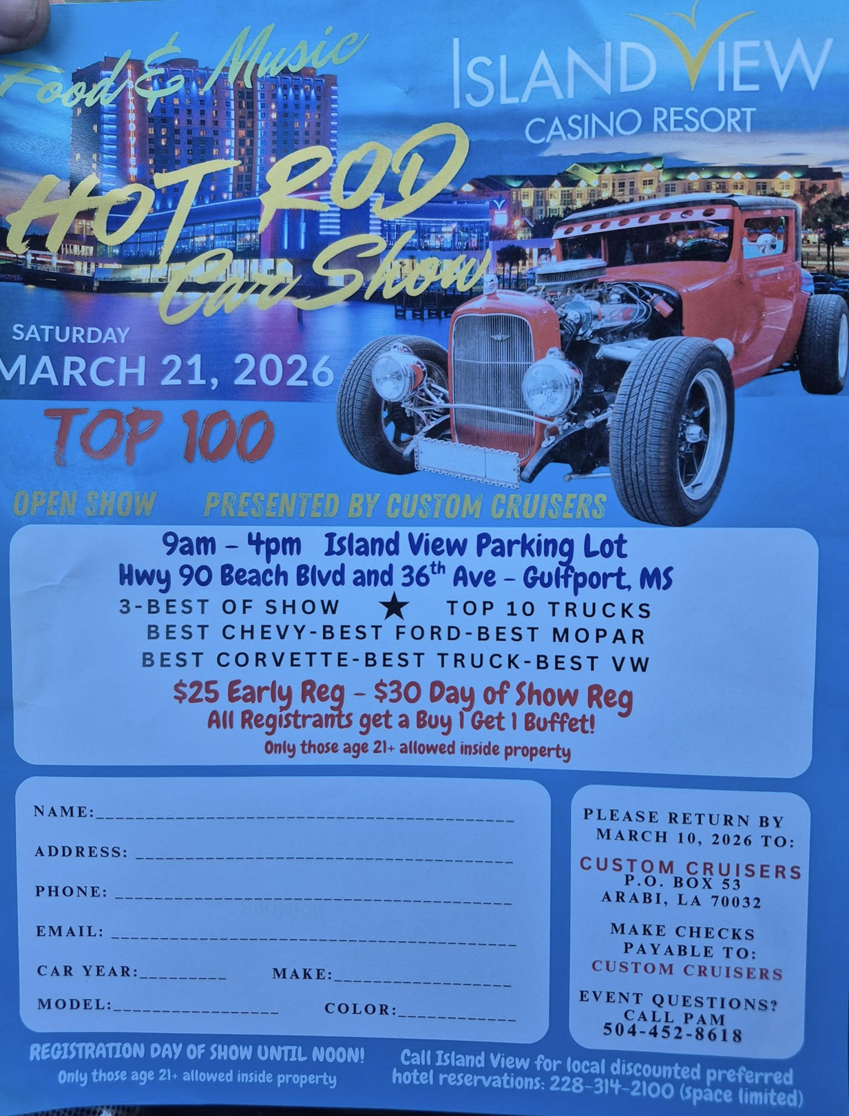 March 21 Gulfport, MS Hot Rod Car Show